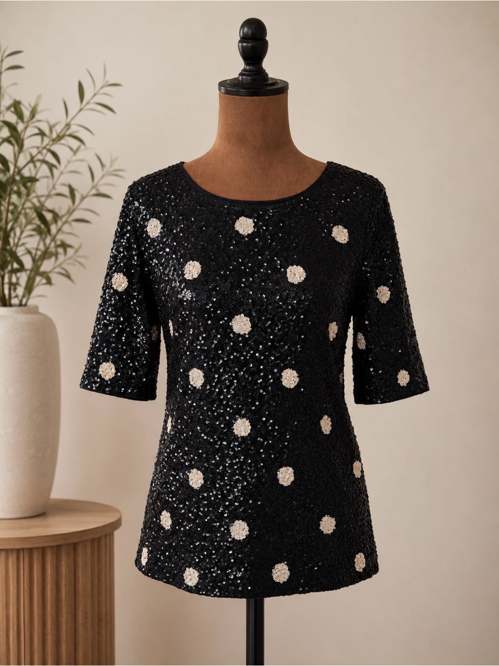 J. Crew Black Polka Dots Sequin Top|Holiday